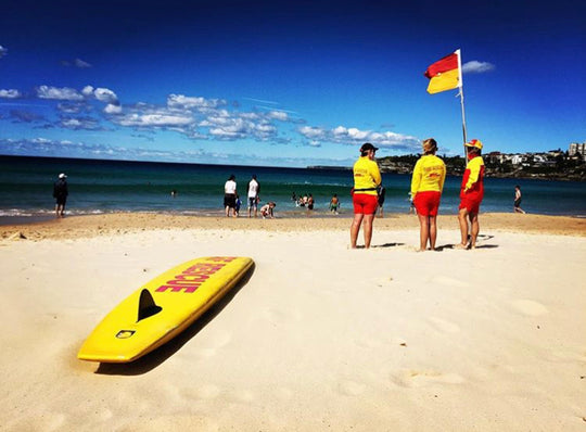 Surf lifesavers monitoring an Australian beach for water safety