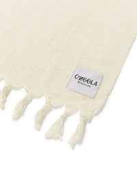 large family beach blanket in sand
