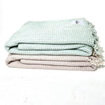 Ozoola Waffle family beach blankets in sand and mint green