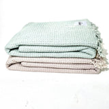 Ozoola Waffle family beach blankets in sand and mint green