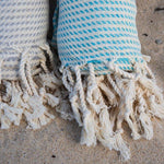 Ozoola Turkish beach towel in grey, baby blue and mint