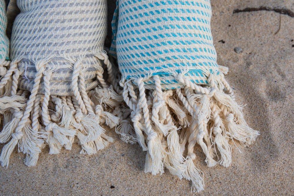 Ozoola Turkish beach towel in grey, baby blue and mint