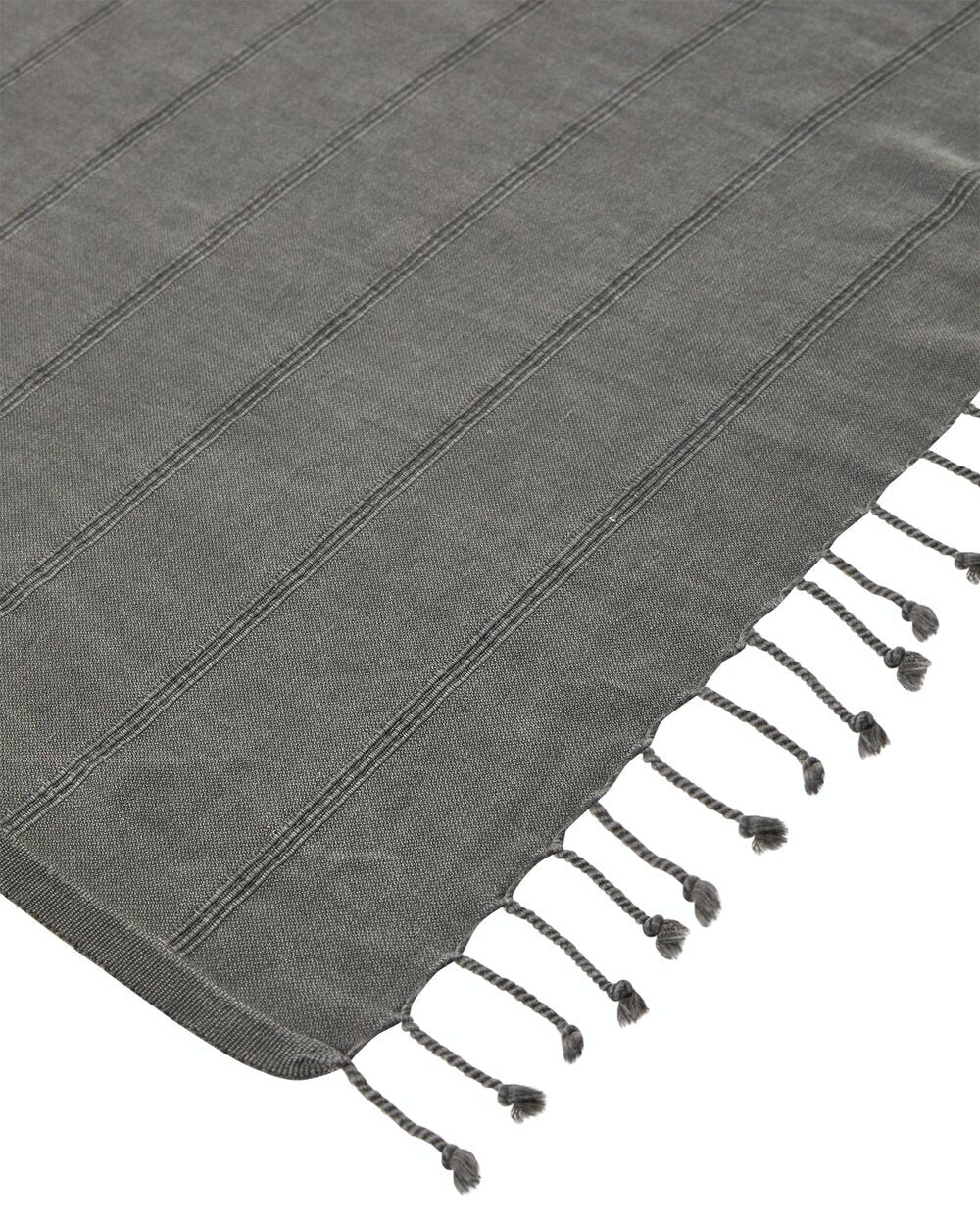Ozoola Turkish beach towel in charcoal stonewash tassles