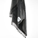 Ozoola Turkish beach towel in charcoal stonewash detail