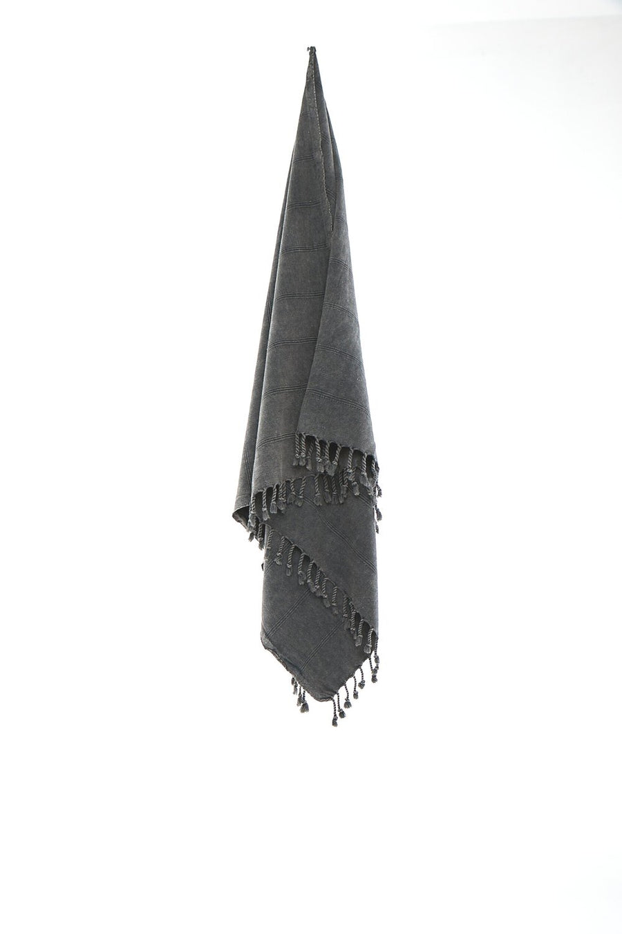 Ozoola Turkish beach towel in charcoal stonewash hanging