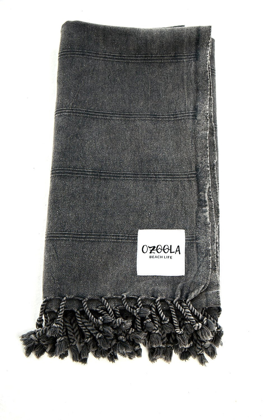 Ozoola Turkish beach towel in charcoal stonewash folded